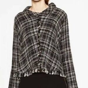 ZARA Women’s Plaid Cropped Tweed Seater | Semi Turtle Neck Cape Crop Top SZ L